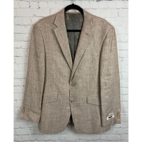 JOSEPH ABBOUD beige chevron zigzag 100% linen mens suit jacket blazer 40R NWT - Picture 1 of 13